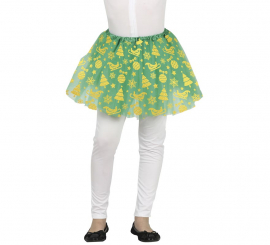 Tutu de Natal verde e dourado de 30 cm para crianças