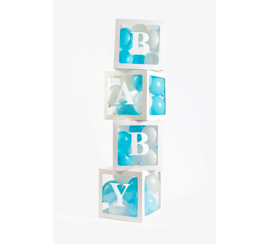 Pack 4 Cajas decorativas con pegatinas LOVE y BABY para llenar con Globos-B