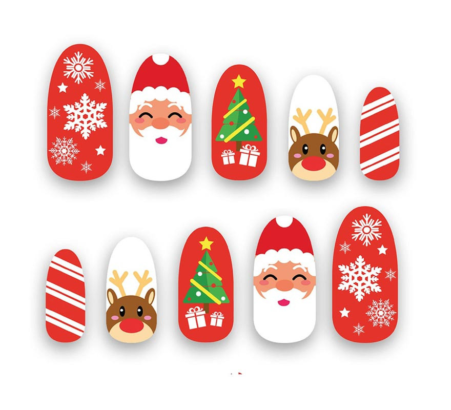 Pack de 10 Uñas Figuras Navideñas con adhesivo-B