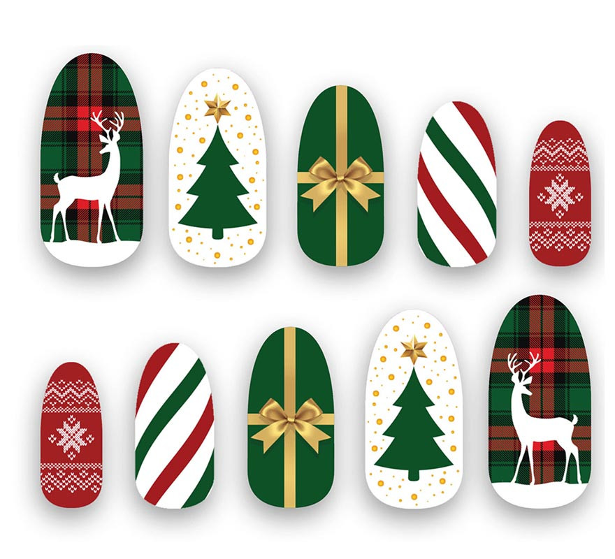 Pack de 10 Uñas Navideñas con adhesivo-B