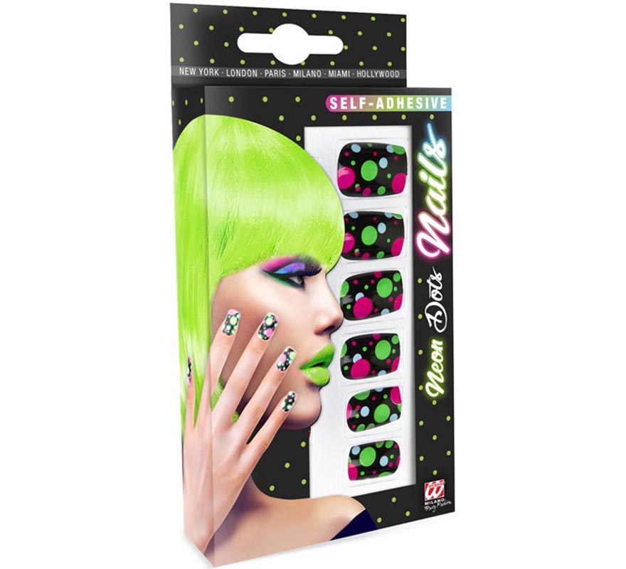 Pacote com 12 unhas de bola neon autoadesivas-B