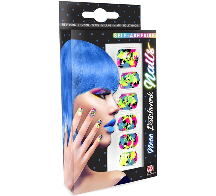 Pacote com 12 unhas autoadesivas em mosaico neon-B