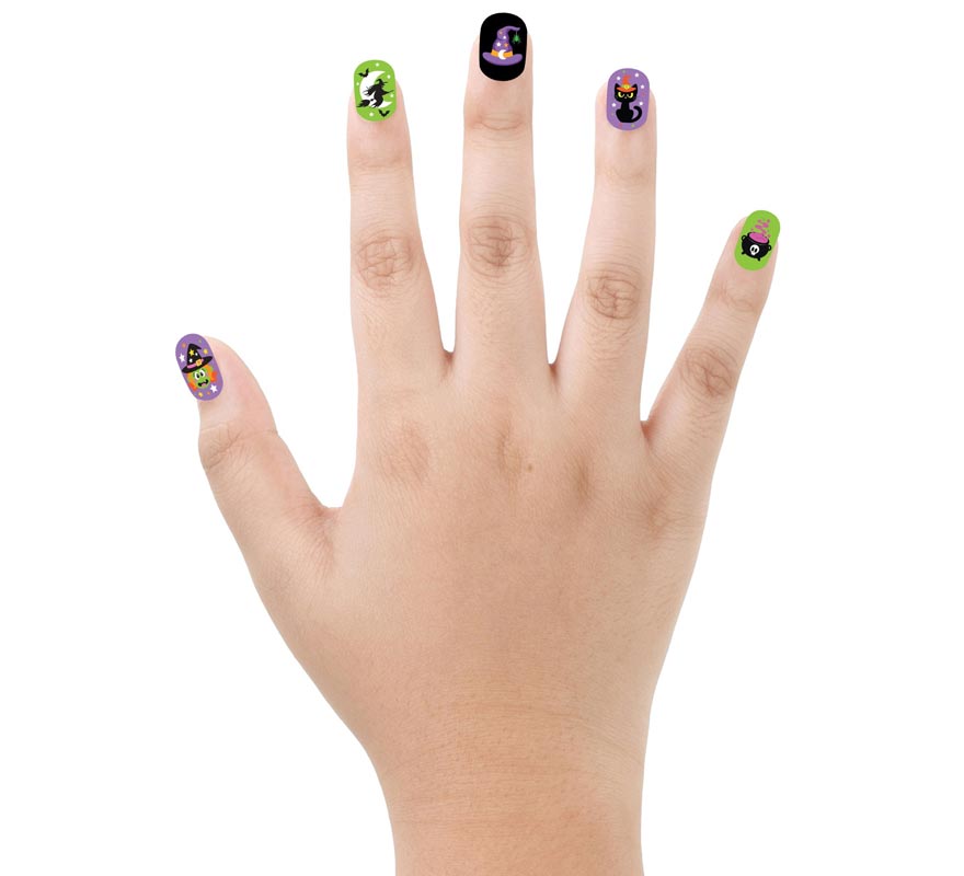 Pacote com 12 unhas de bruxa com adesivo infantil-B