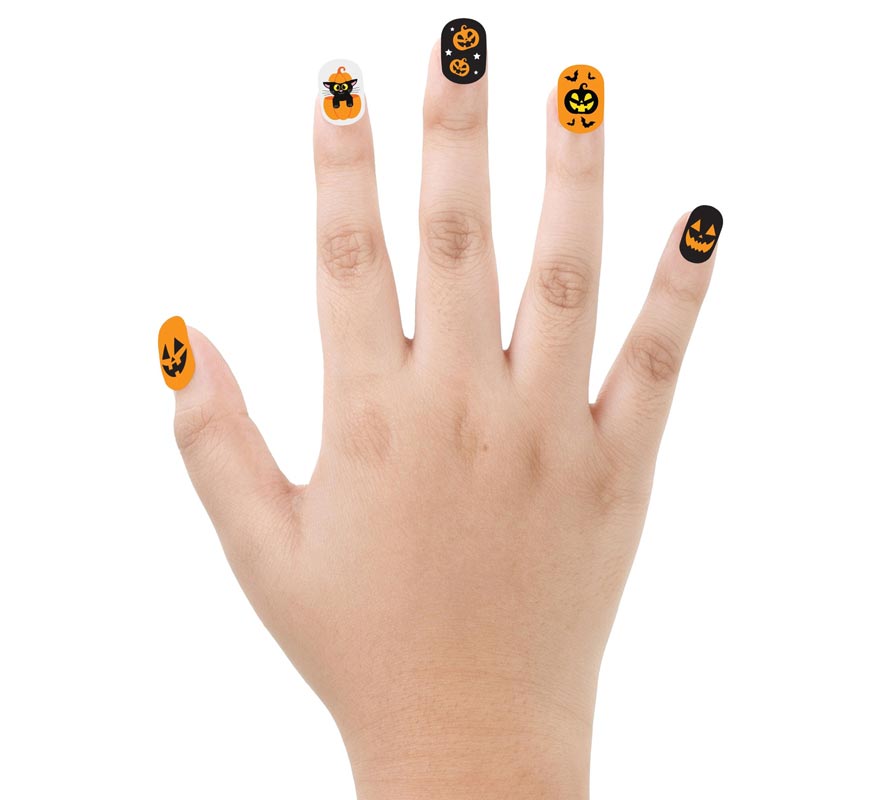 Pacote com 12 unhas de abóbora com adesivo para crianças-B