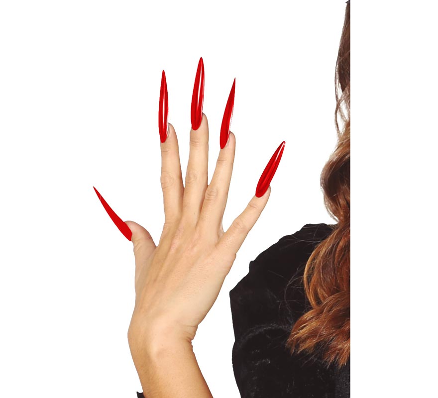 Pacote de 12 unhas vermelhas com adesivo-B