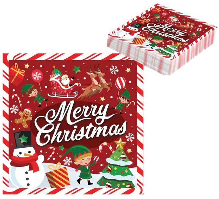 Pack de 20 serviettes Joyeux Noël de 33x33 cm-B