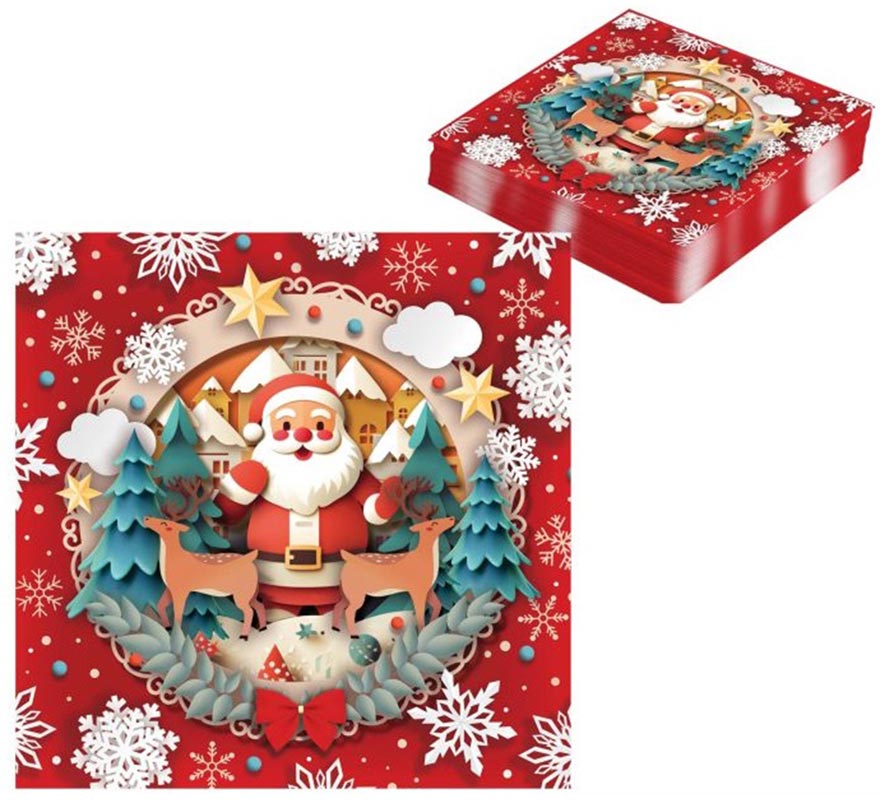 Packung mit 20 Weihnachtsmann-Servietten im Format 33 x 33 cm-B