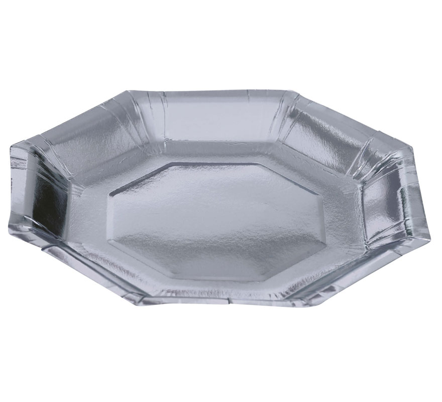 Lot de 6 Assiettes Octogonales en Argent de 23 cm-B