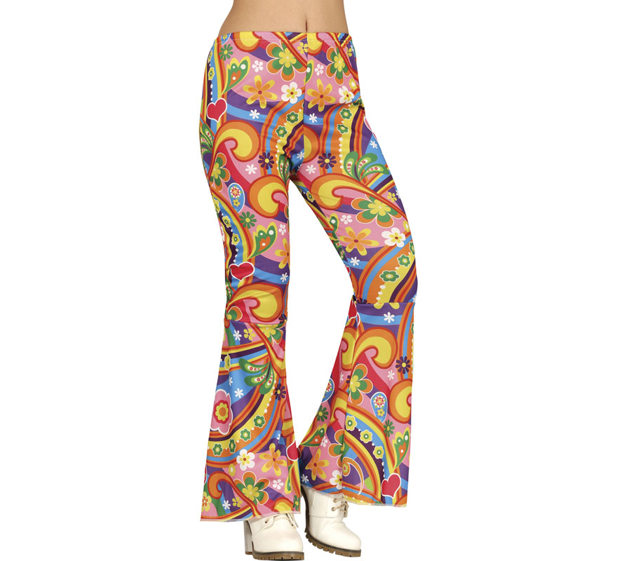 Women's multicolored hippie flower pants-B Women's multicolored hippie flower pants-B