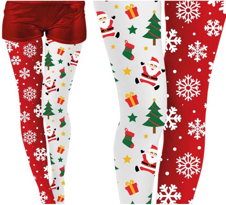 Double-print Christmas tights with snowflakes and adult tree-B