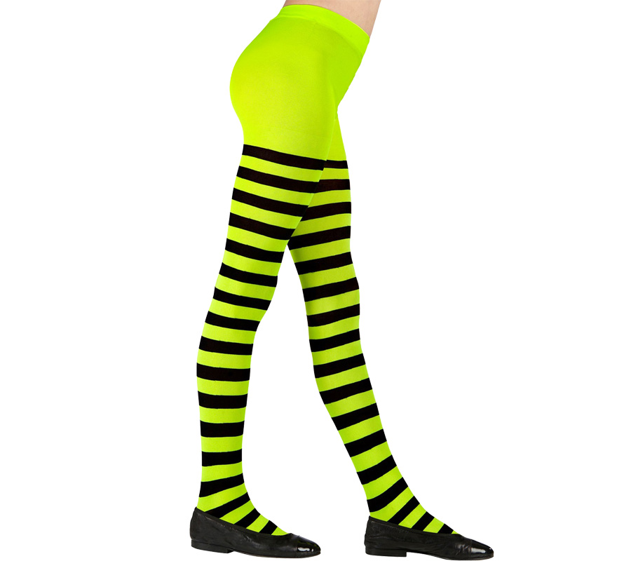 Meia-calça verde com listras pretas, 70 denier para meninas-B
