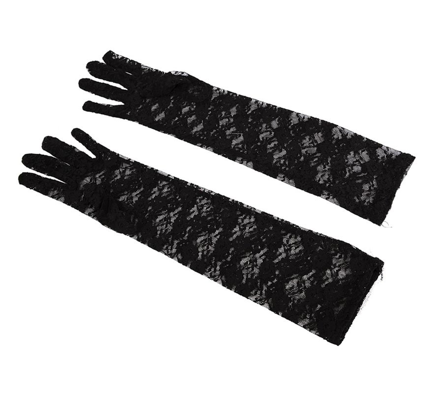 Par de Guantes Largos de Encaje negros adulto de 40 cm-B