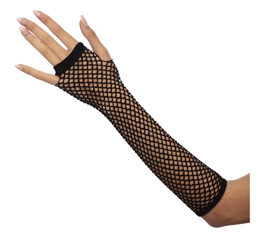 Pair of 24cm long black fishnet gloves for adults-B