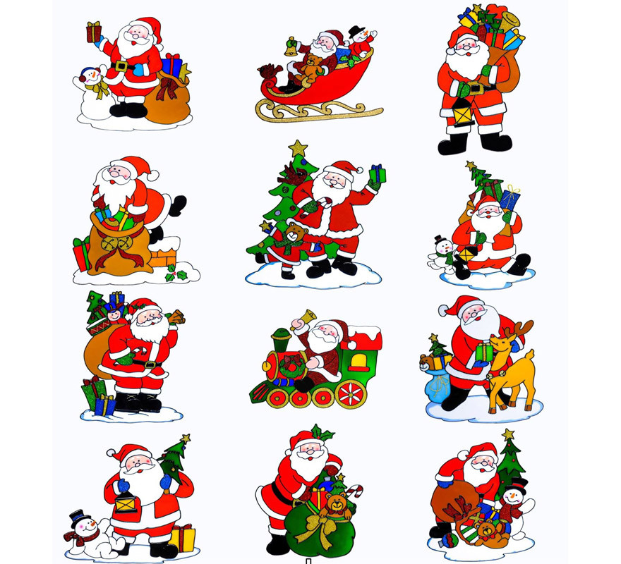 Pegatina Ventana Navidad Papá Noel Surtida en 12 Modelos de 30 cm-B