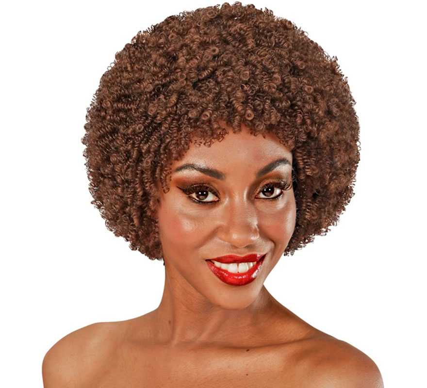 Peruca afro disco marrom dos anos 70-B