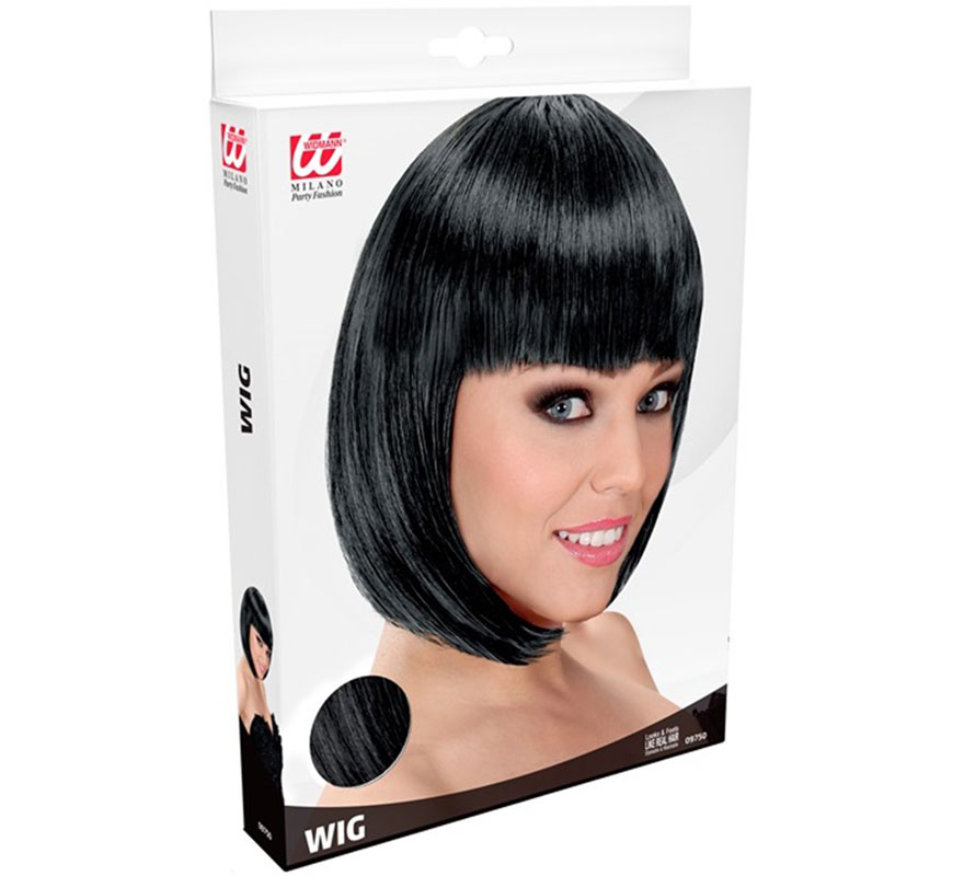Peruca curta preta com franja-B