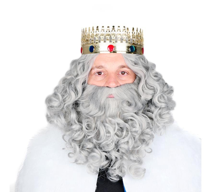 Parrucca del Re Mago con barba grigia opaca-B