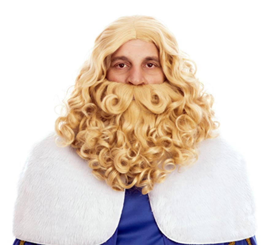 Parrucca del Re Mago con barba bionda opaca-B
