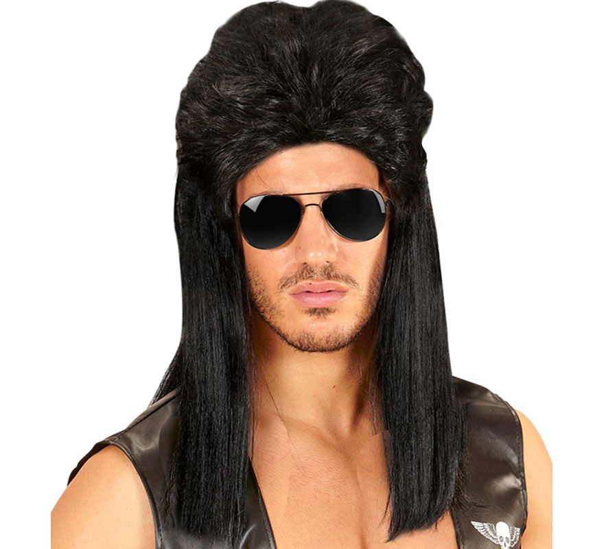 Peruca preta com pompadour Vokuhila-B