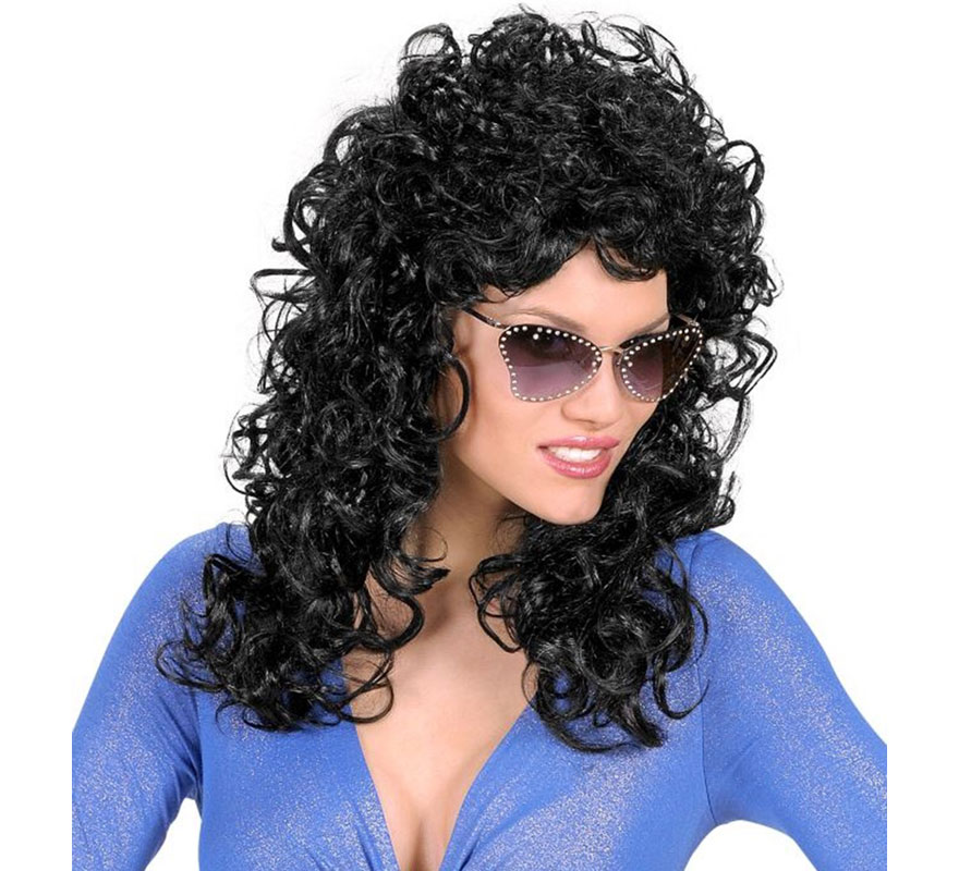 Long black curly wig-B