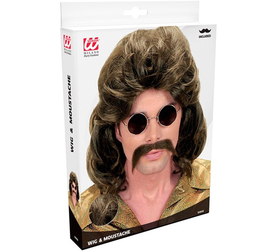 Peruca e bigode castanhos dos anos 70-B