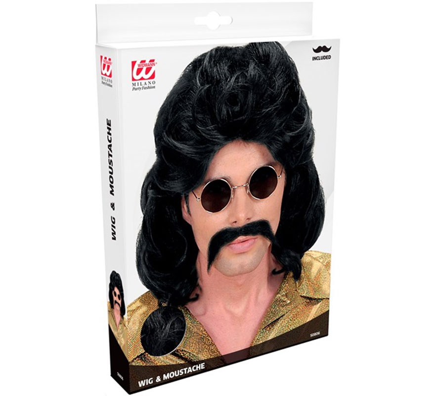 Peruca e bigode pretos dos anos 70-B