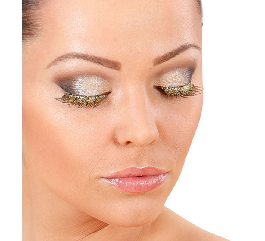 Golden False Eyelashes with Glue-B