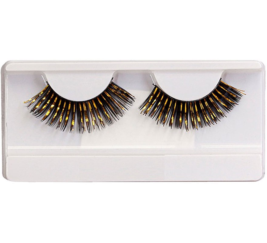 Long black and gold false eyelashes with glue-B