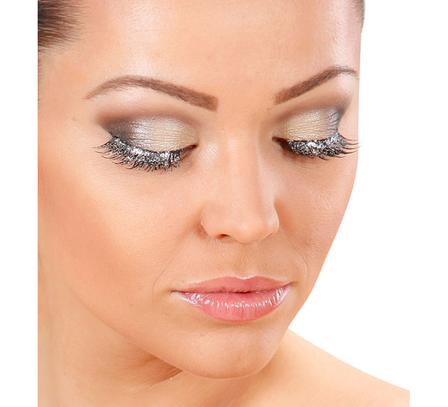 Silver False Eyelashes with Glue-B