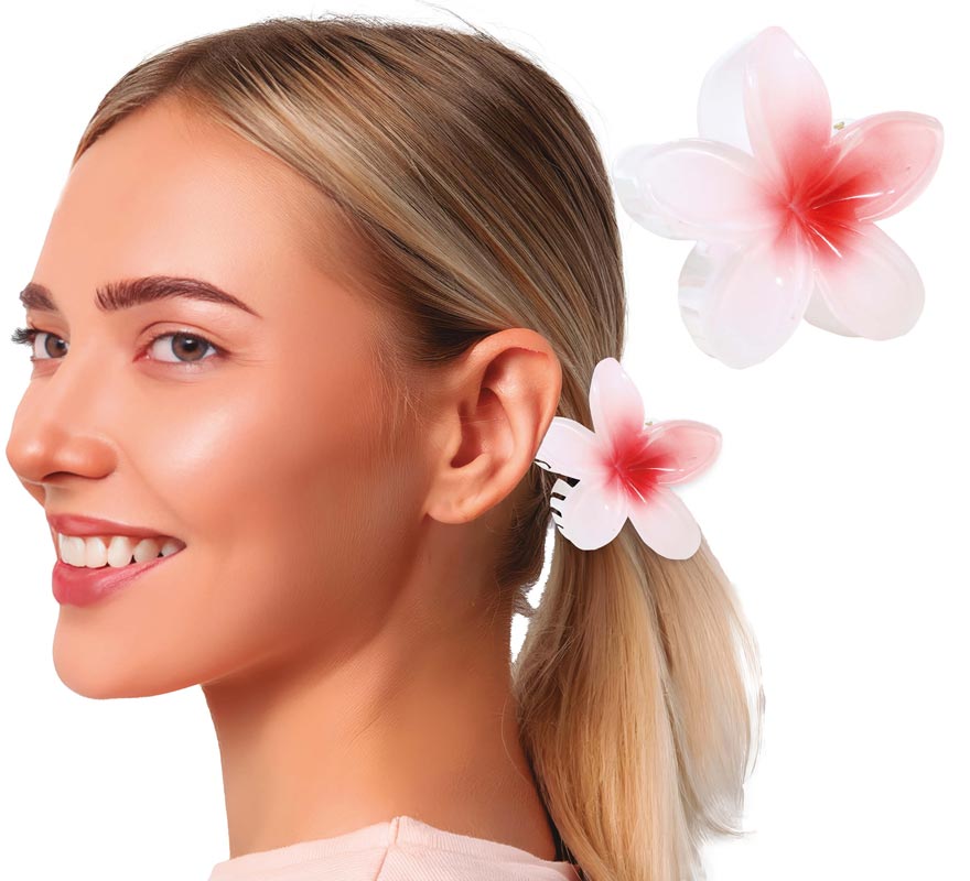 Pinza Flor para Pelo de 8 cm blanca y centro en varios colores-B