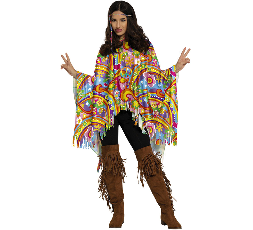 Poncho Hippie multicolor adulto-B