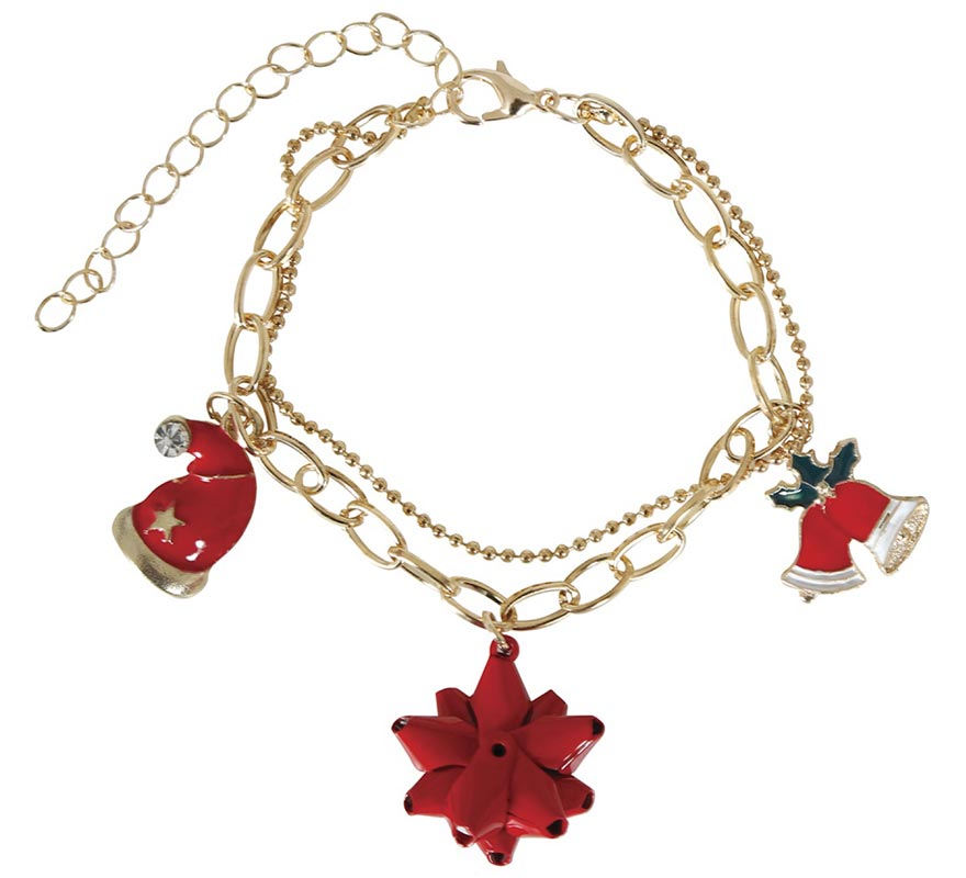 Christmas Bell, Hat and Floral Bow Bracelet-B