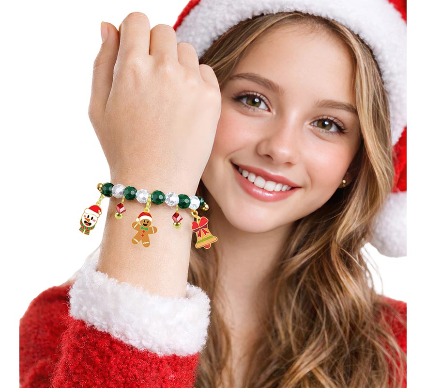 Pulsera roja y verde con Colgantes de Muñeco de Jengibre-B