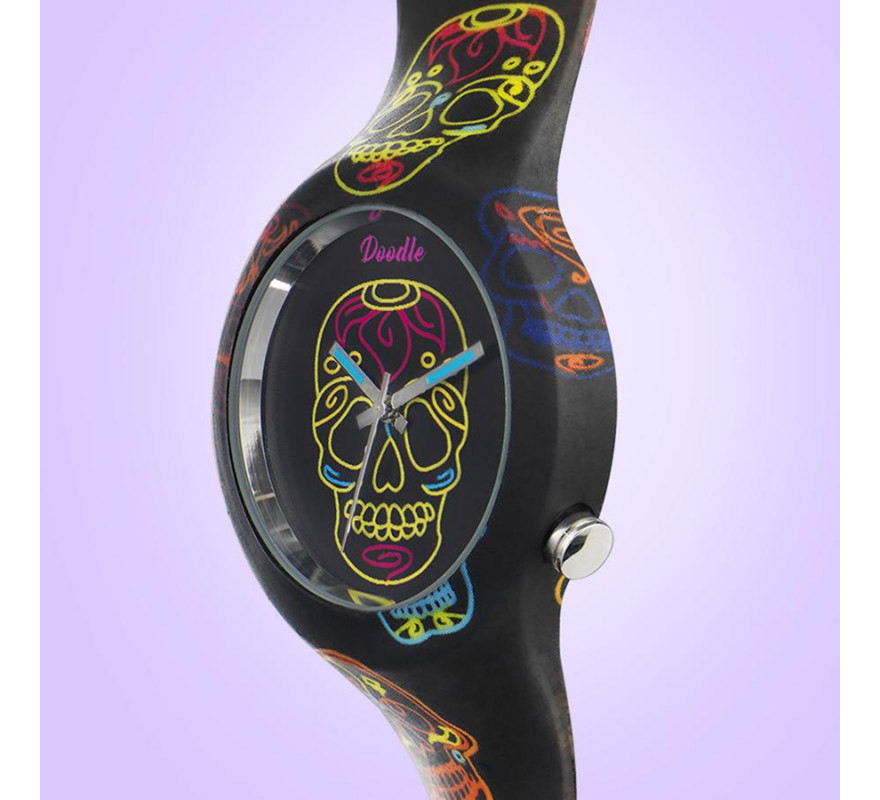 Reloj Calavera Mexicana Negra Doodle-B