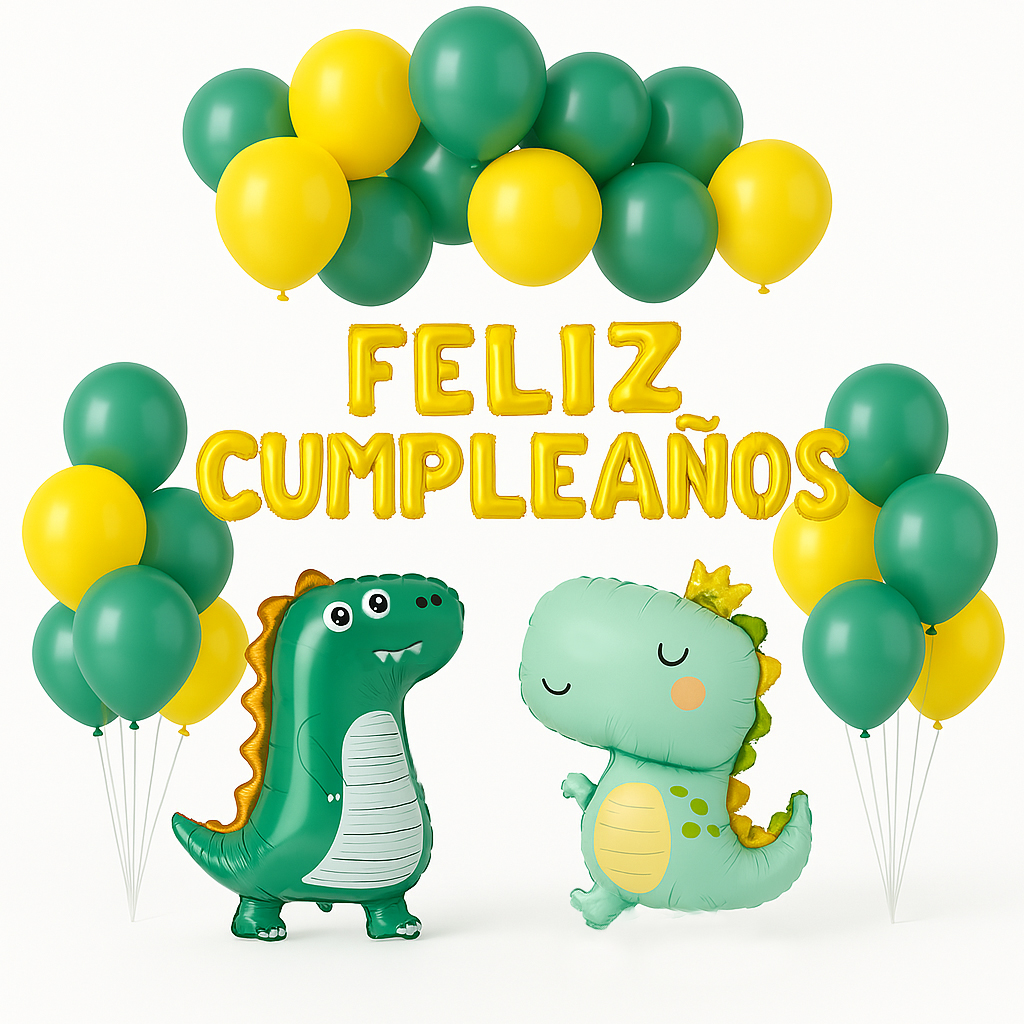 Set of 26 Dinosaur Balloons with Happy Birthday Garland-B