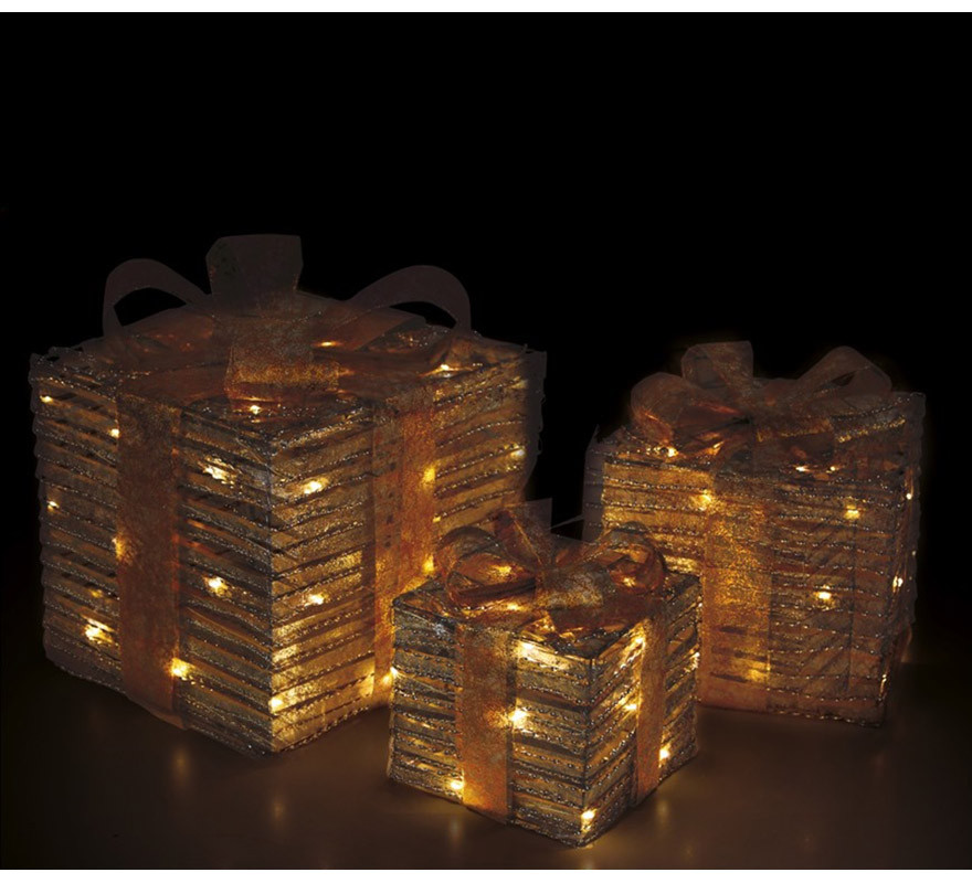 Set di 3 scatole regalo in argento con 90 LED (15, 20 e 25 cm)-B