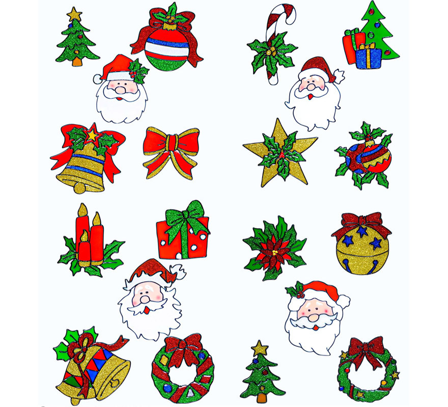 Set de 5 Pegatinas Ventana Navidad con Cara Papá Noel Surtidas en 4 Modelos de 13 cm-B