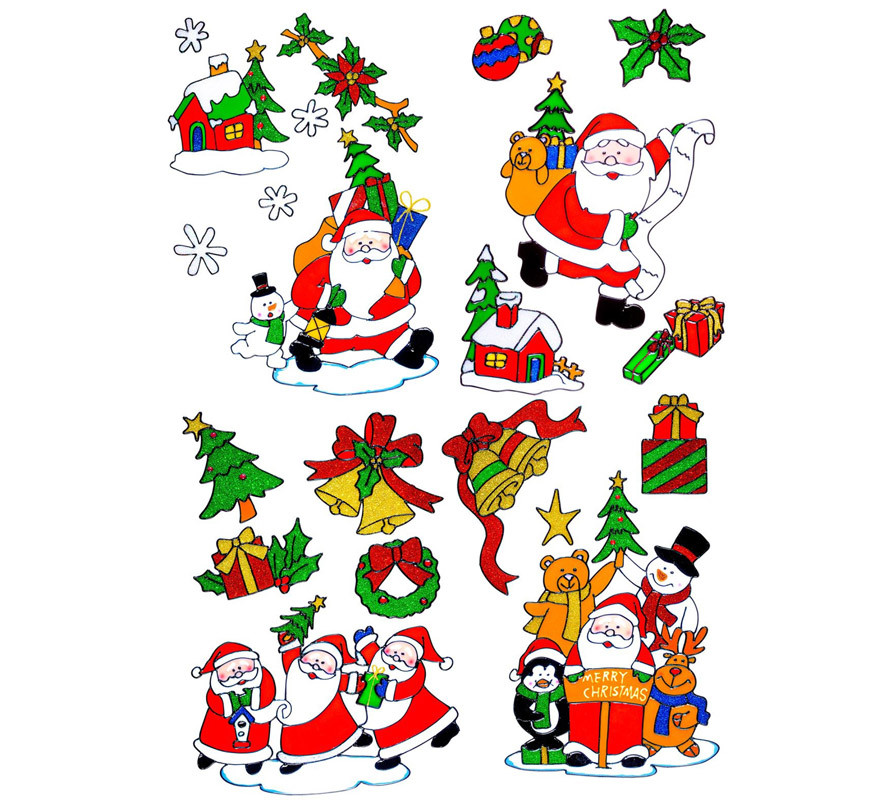 Set de Pegatinas Ventana Navidad con Papá Noel Surtidas en 4 Modelos-B