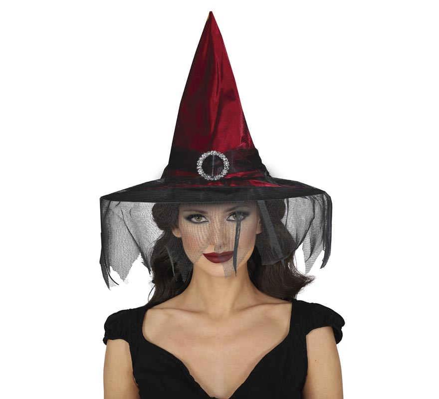 Maroon Witch Hat with Veil-B