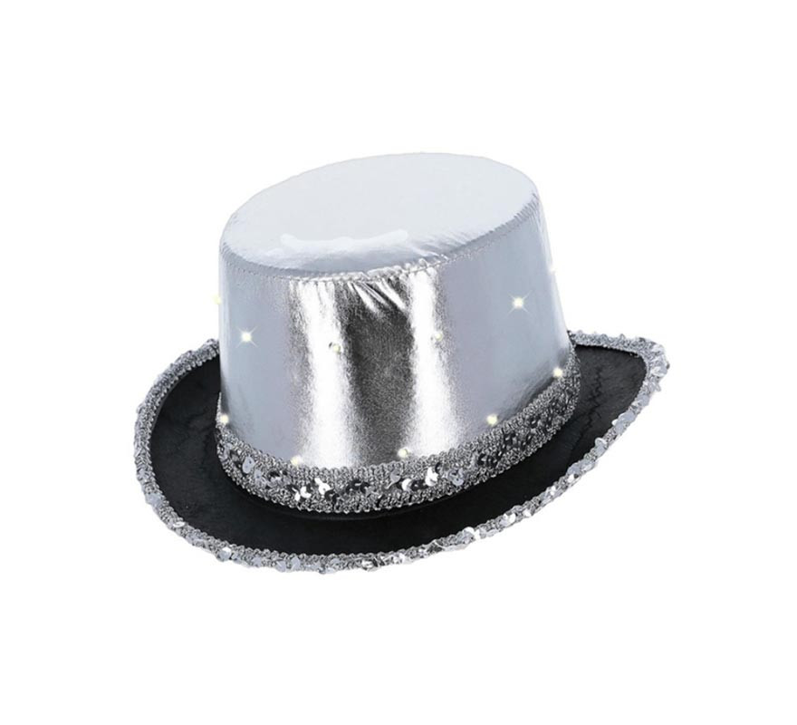 Cappello a cilindro metallizzato con luce Led in vari colori per adulto-B