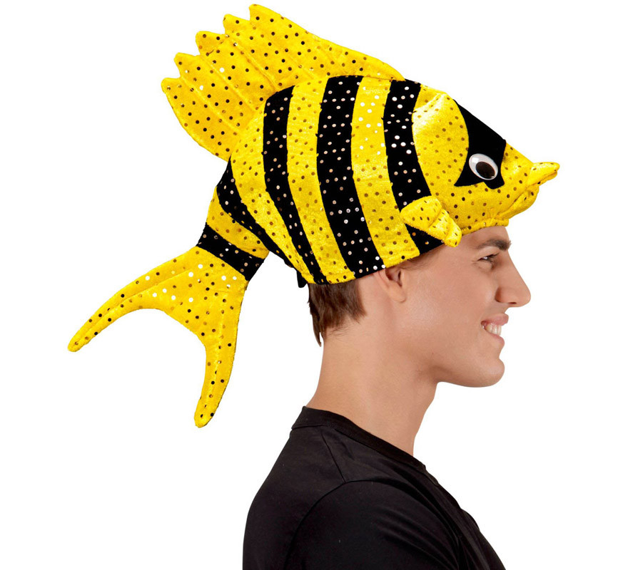 Chapéu de peixe amarelo com listras-B