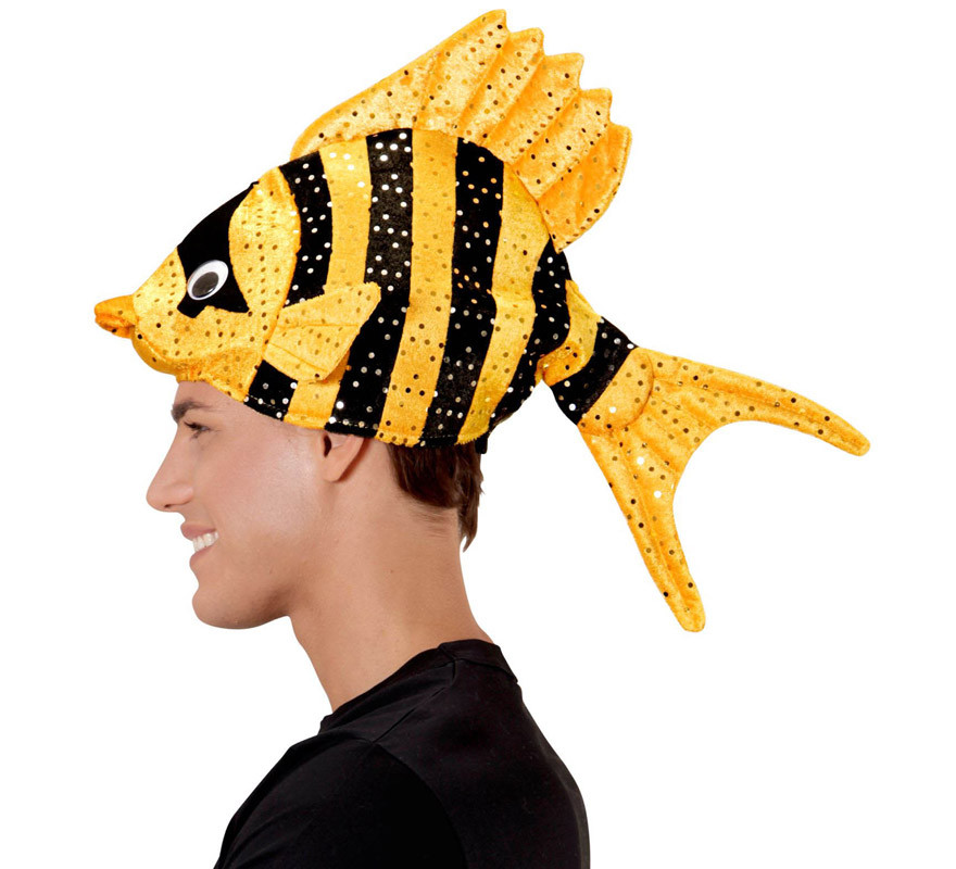 Cappello da pesce arancione con strisce-B