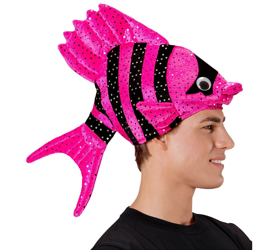Chapéu de peixe rosa com listras-B