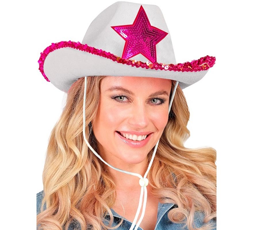 White Cowgirl Hat with Pink Sequins-B