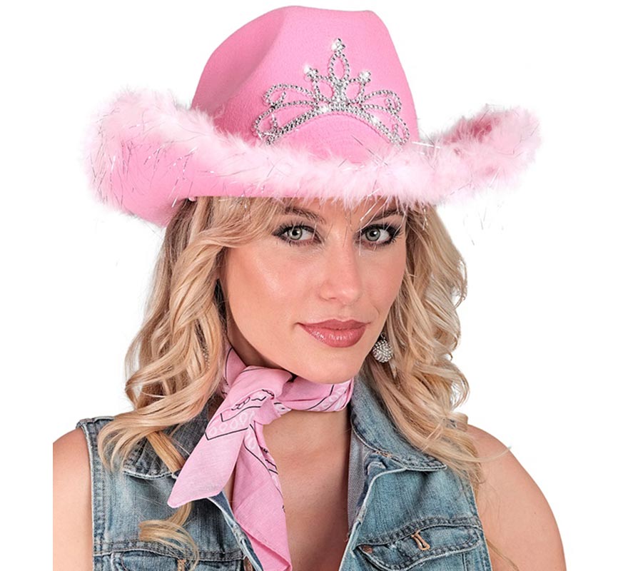 Cowgirl Hat with Tiara and Feather Trim in Various Colors-B