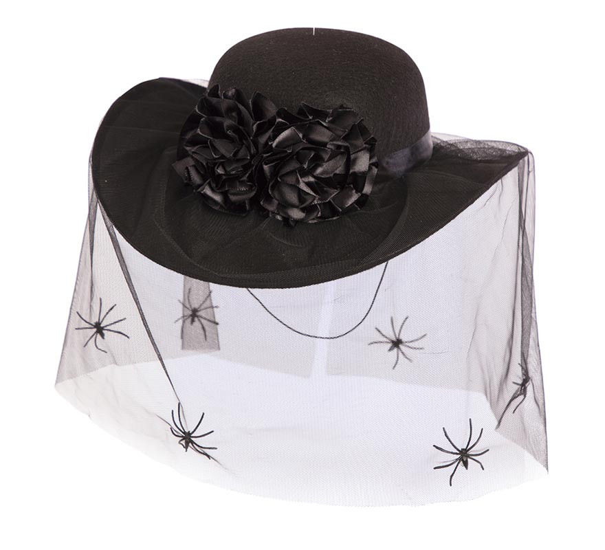 Black Widow Hat Roses and Spiders 35x30x9 cm-B