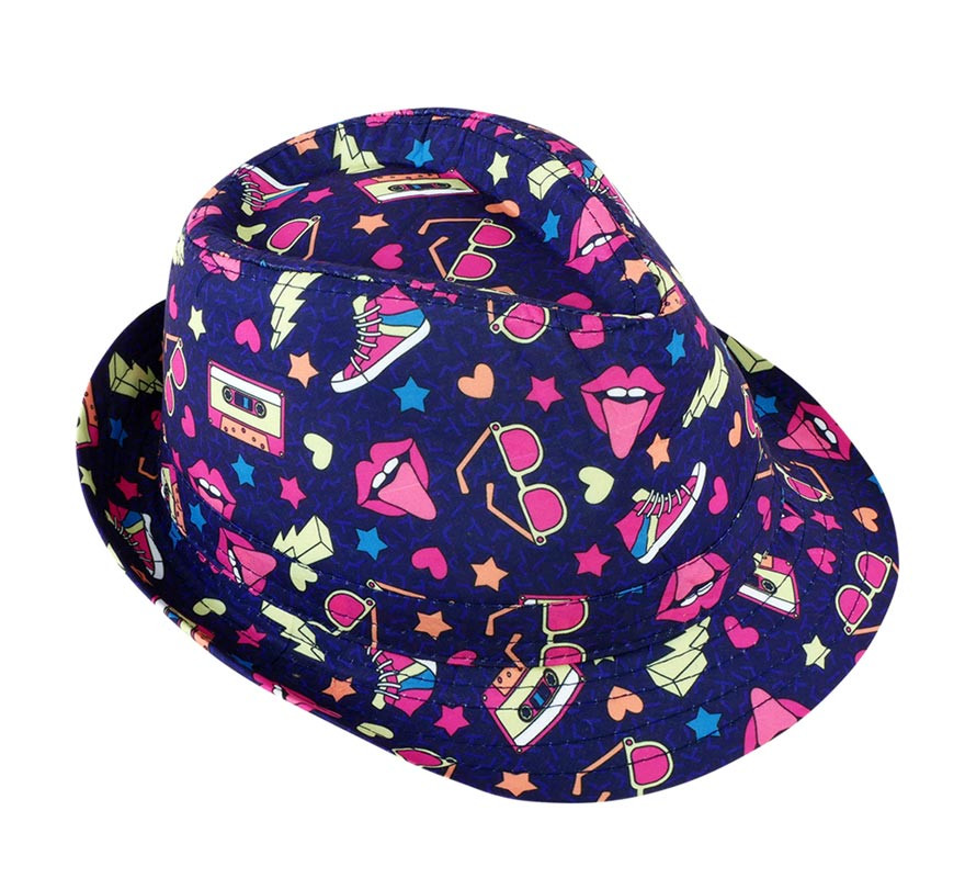 Sombrero Fedora lila de los Años 90 para hombre-B