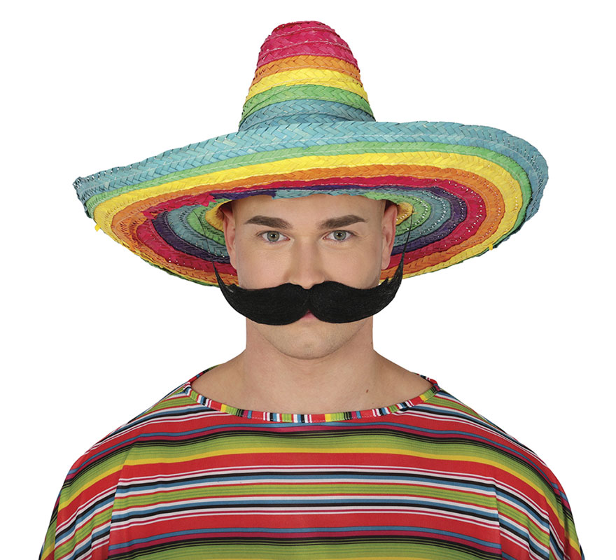 Sombrero Mexicano de paja multicolor de 50 cm adulto-B