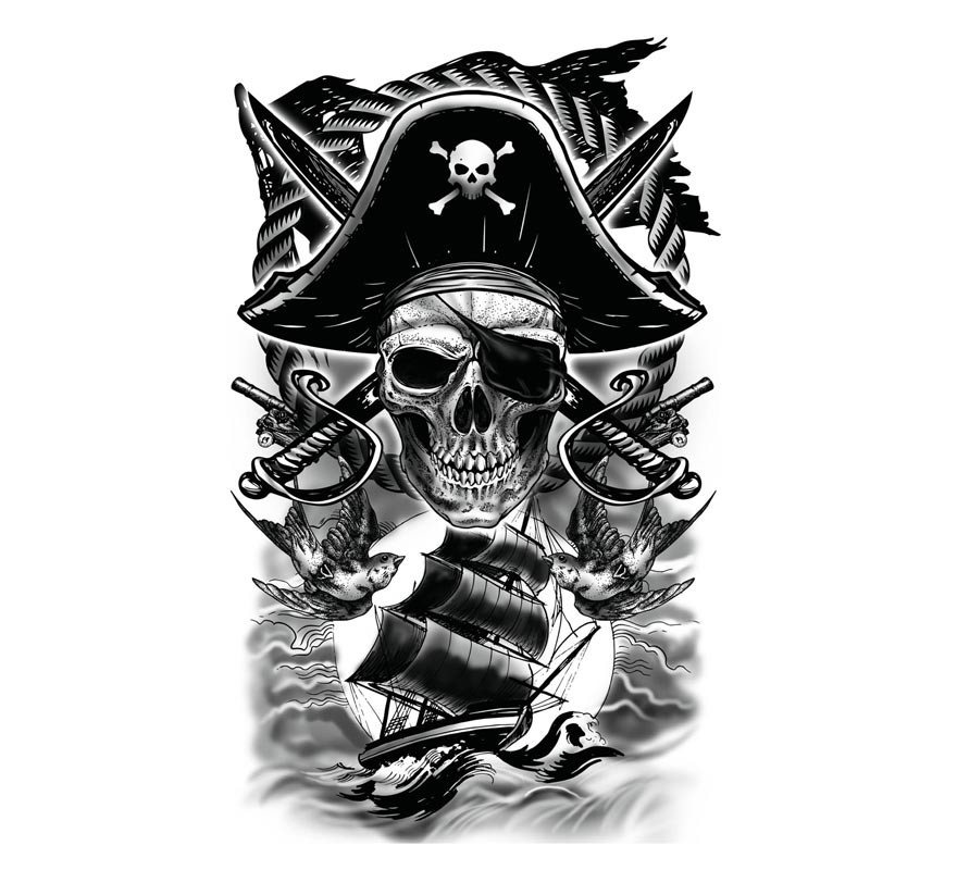 Tatuaje de Calavera Pirata-B