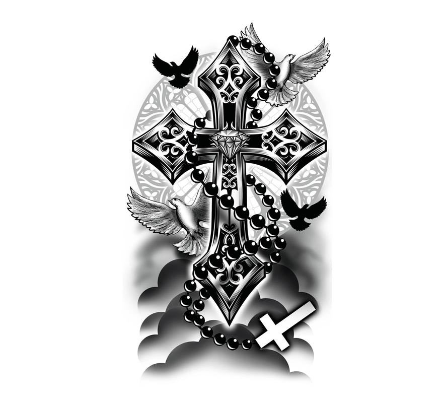 Kreuz und Tauben Tattoo-B